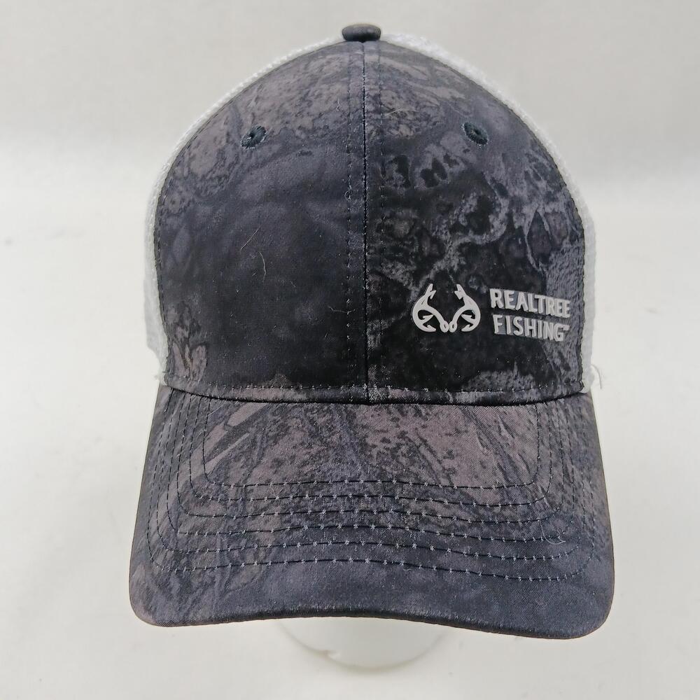 Realtree Fishing Hat Cap Fitted Mens M Black Camo Trucker Mesh Outdoor Logo